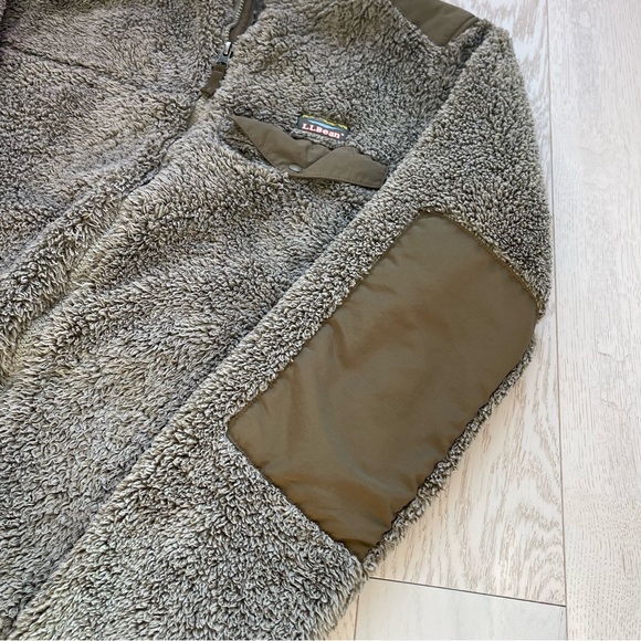 LL Bean Hi Pile Ultra Plush Fleece Zip Up Elbow Patch Jacket Cabincore Outdoors - Picture 9 of 12